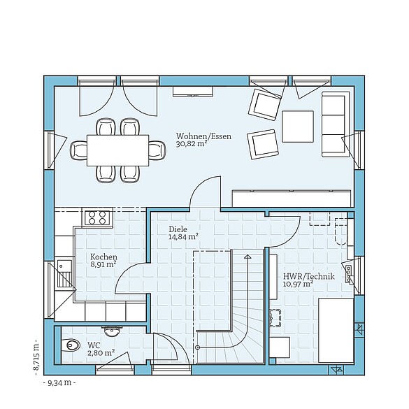 Fertighaus Villa 134: Grundriss EG