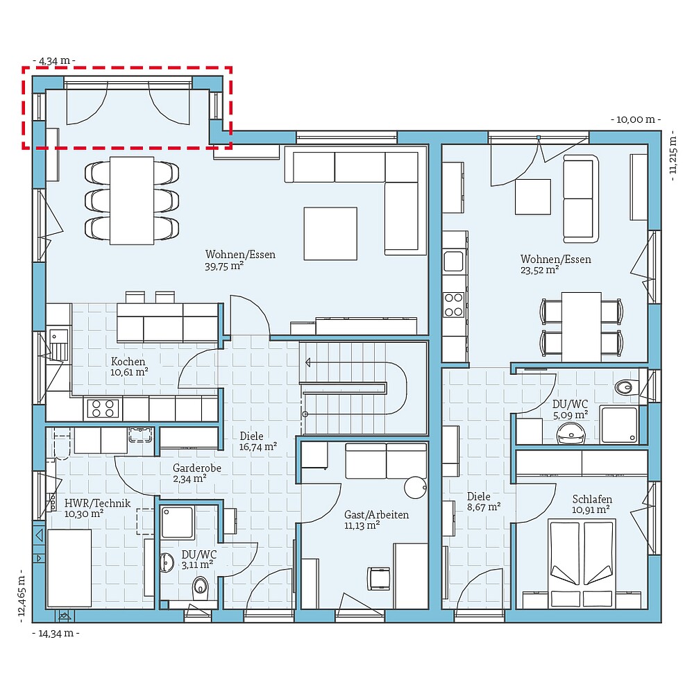 Fertighaus Duo 225: Grundrissoption EG