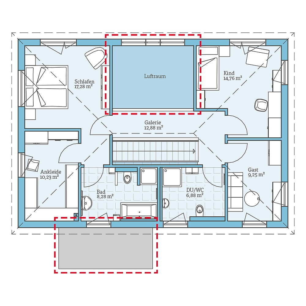 Obergeschoss Planungsoption Fertighaus Villa 183: Grundrissoption OG