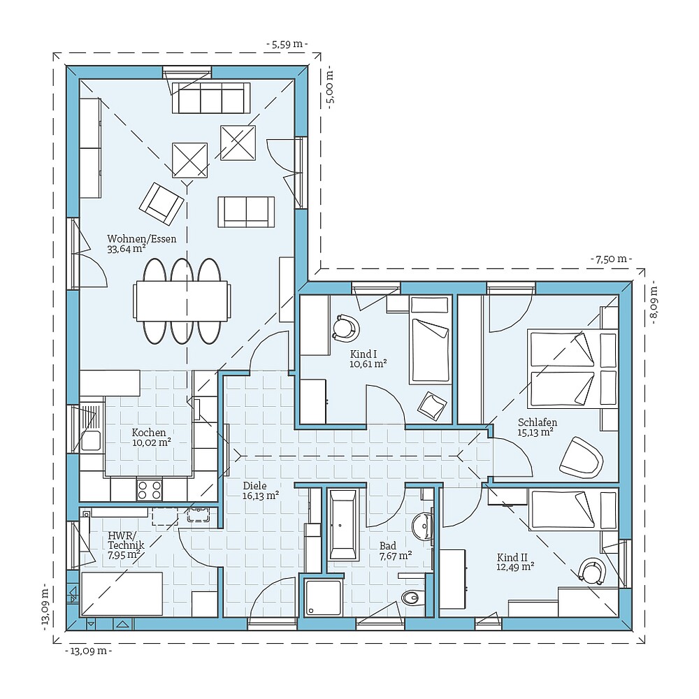 Fertighaus Bungalow 113: Grundriss EG - Hanse Haus Fertighaus Bungalow 113: Grundriss EG