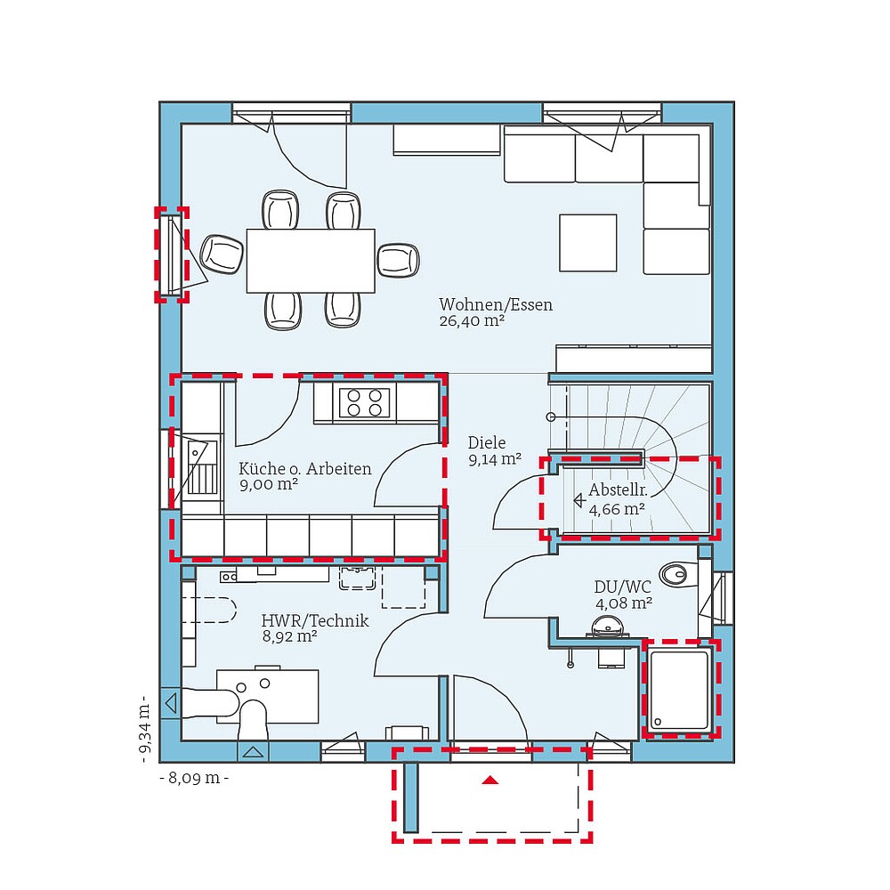 QNG⁺-Line: Villa 124: Grundrissoption 1 EG - Hanse Hause