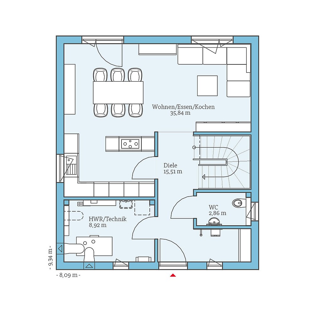 QNG⁺-Line: Villa 124: Grundriss EG - Hanse Hause