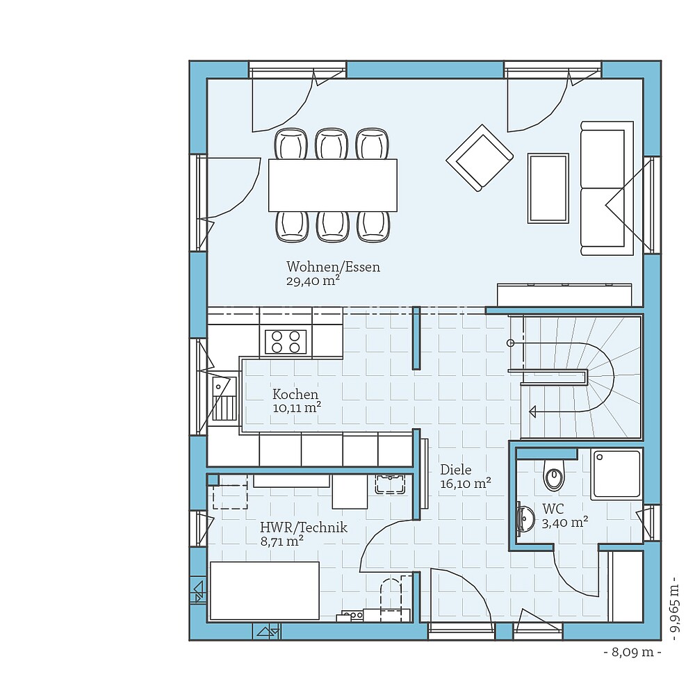 Erdgeschoss Fertighaus Villa 133: Grundriss EG
