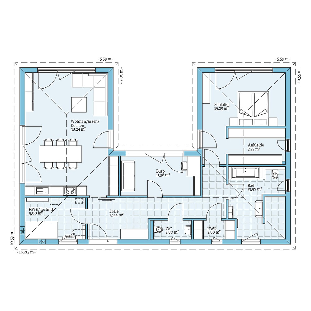 Fertighaus Bungalow 123: Grundriss EG - Hanse Haus Fertighaus Bungalow 123: Grundriss EG