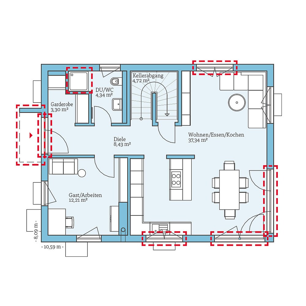 Planungsoption (Erdgeschoss) QNG⁺-Line Variant 38-139: Grundrissoption 2 EG - Hanse Haus