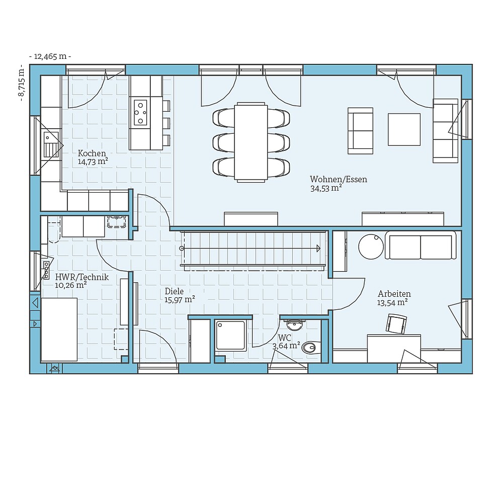 Erdgeschoss Fertighaus Villa 183: Grundriss EG