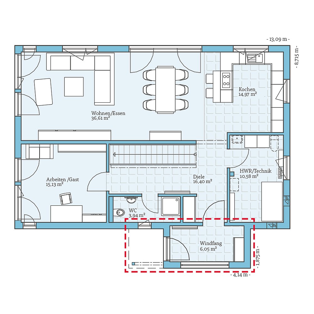 Planungsoption Erdgeschoss Fertighaus Variant 25-192: Grundrissoption EG