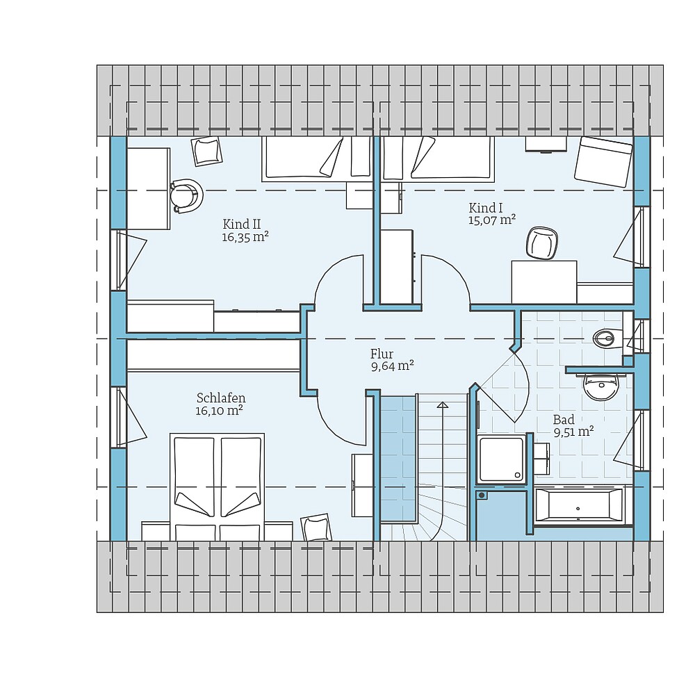 Dachgeschoss Fertighaus Variant 45-145: Grundriss DG