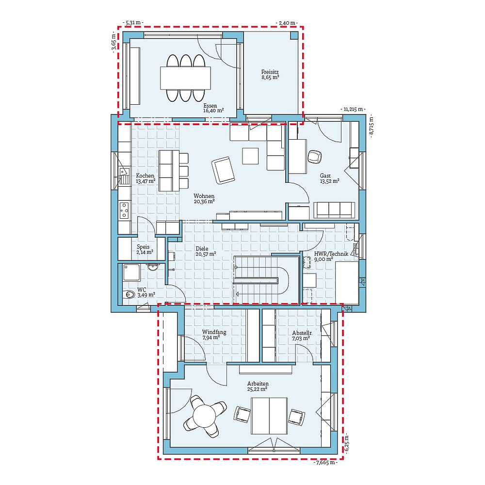 Erdgeschoss Planungsoption Fertighaus Villa 165: Grundrissoption EG