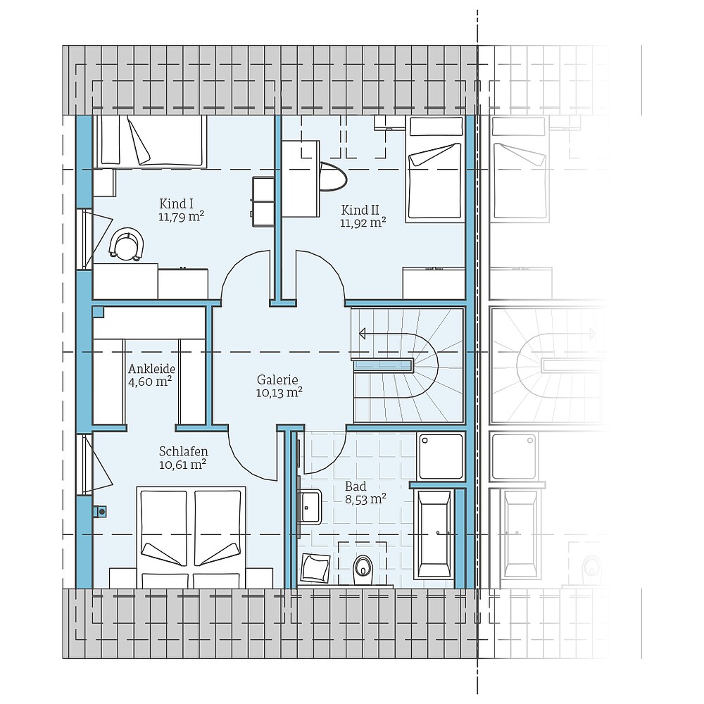 Dachgeschoss Fertighaus Doppelhaus 45-123: Grundriss DG
