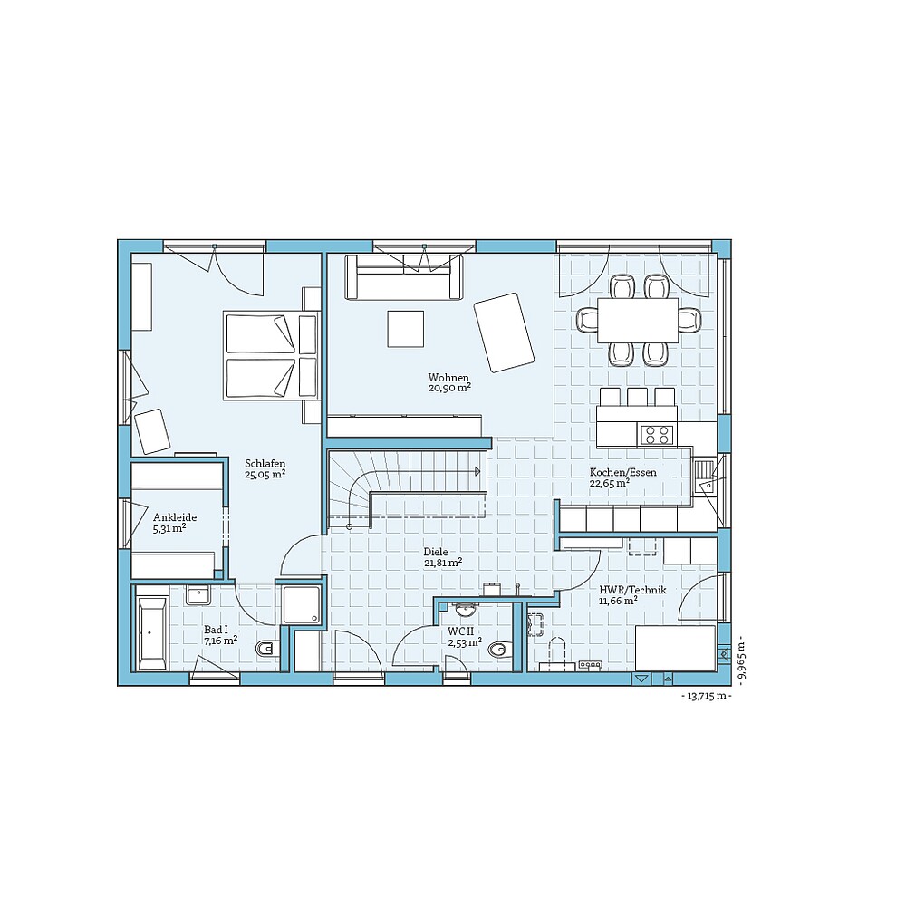 Erdgeschoss Fertighaus Variant 35-235 Variante 1: Grundriss EG