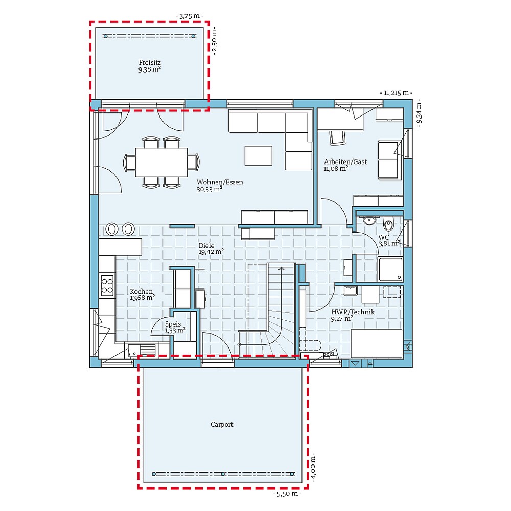 Dachgeschoss Planungsoption Fertighaus Variant 35-173: Grundrissoption EG