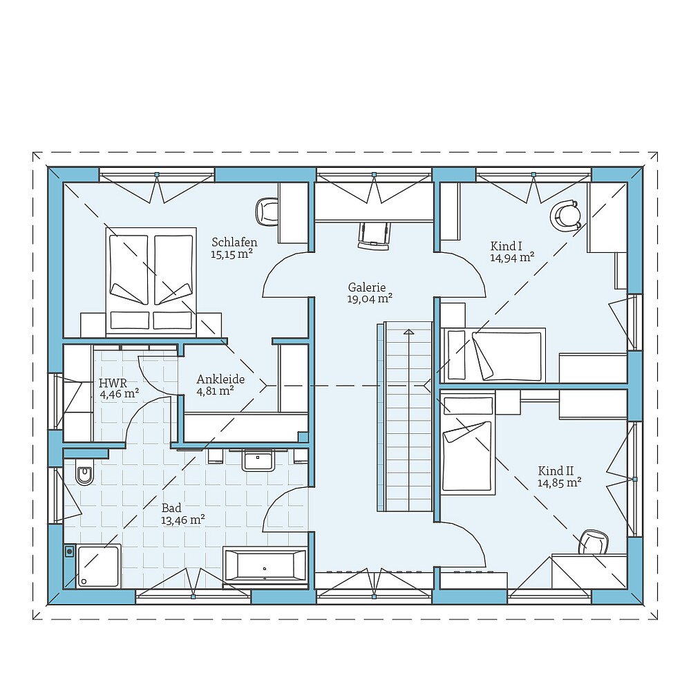 Obergeschoss Fertighaus Villa 174: Grundriss OG