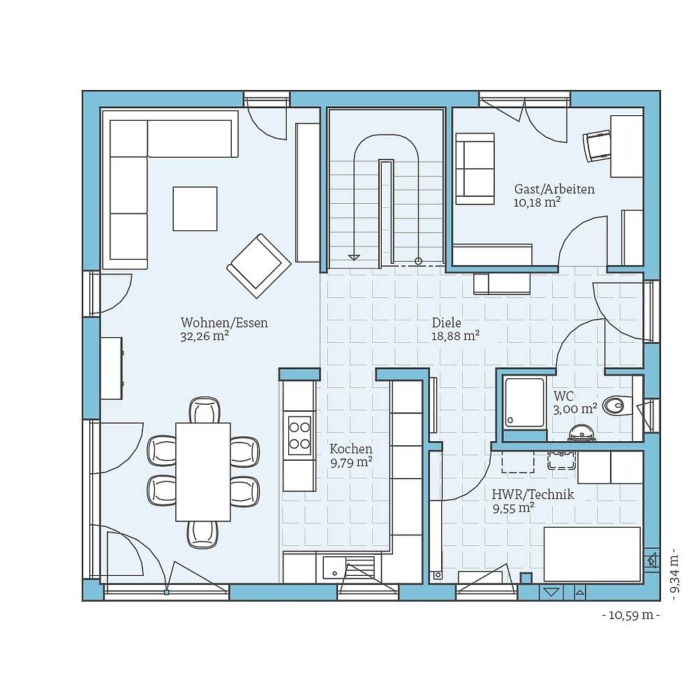 Fertighaus Villa 166: Grundriss EG
