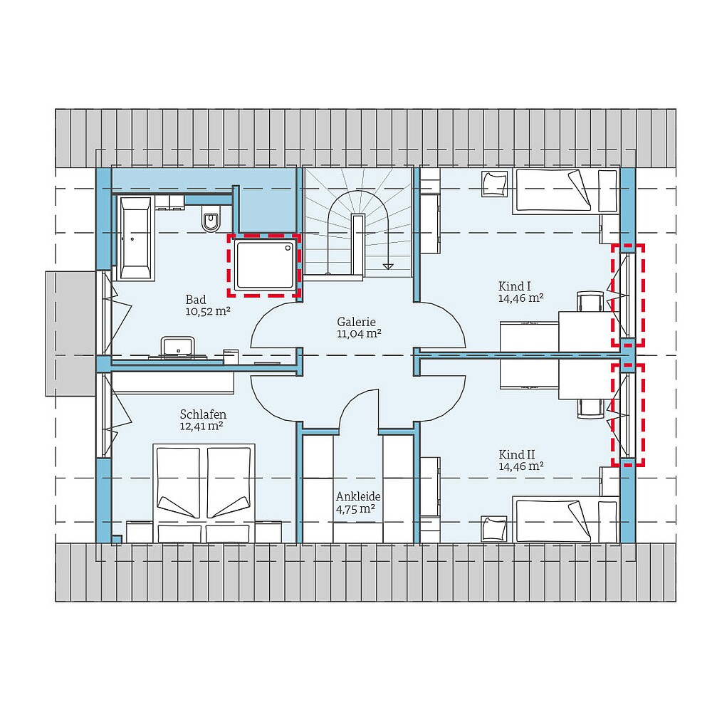 Planungsoption (Dachgeschoss) QNG⁺-Line Variant 38-139: Grundrissoption 1 DG - Hanse Haus