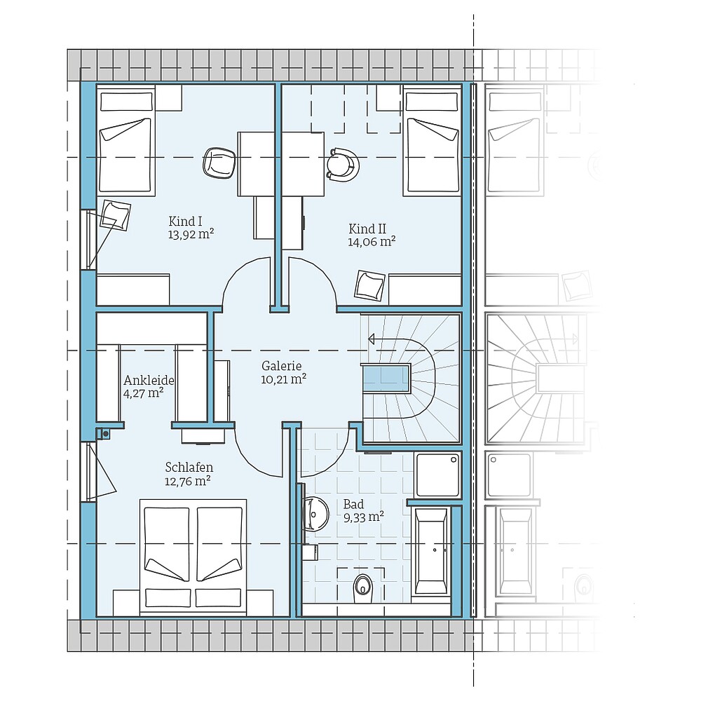 Dachgeschoss Fertighaus Doppelhaus 35-130: Grundriss DG