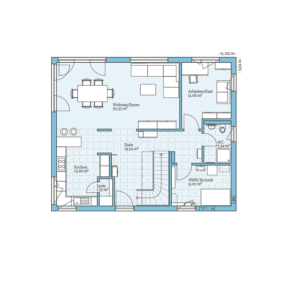 Erdgeschoss Fertighaus Variant 35-173: Grundriss EG