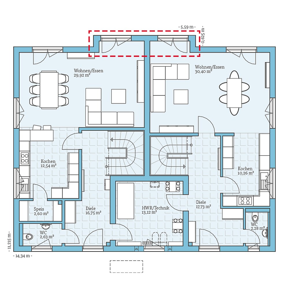 Erdgeschoss Fertighaus Duo 315: Grundrissoption EG