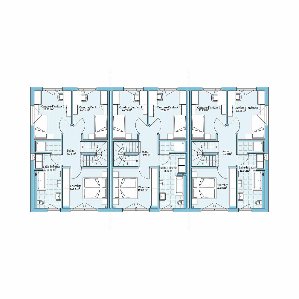 Maison Prefabriquee Maison Mitoyenne 118 V3: Plan etage superieur