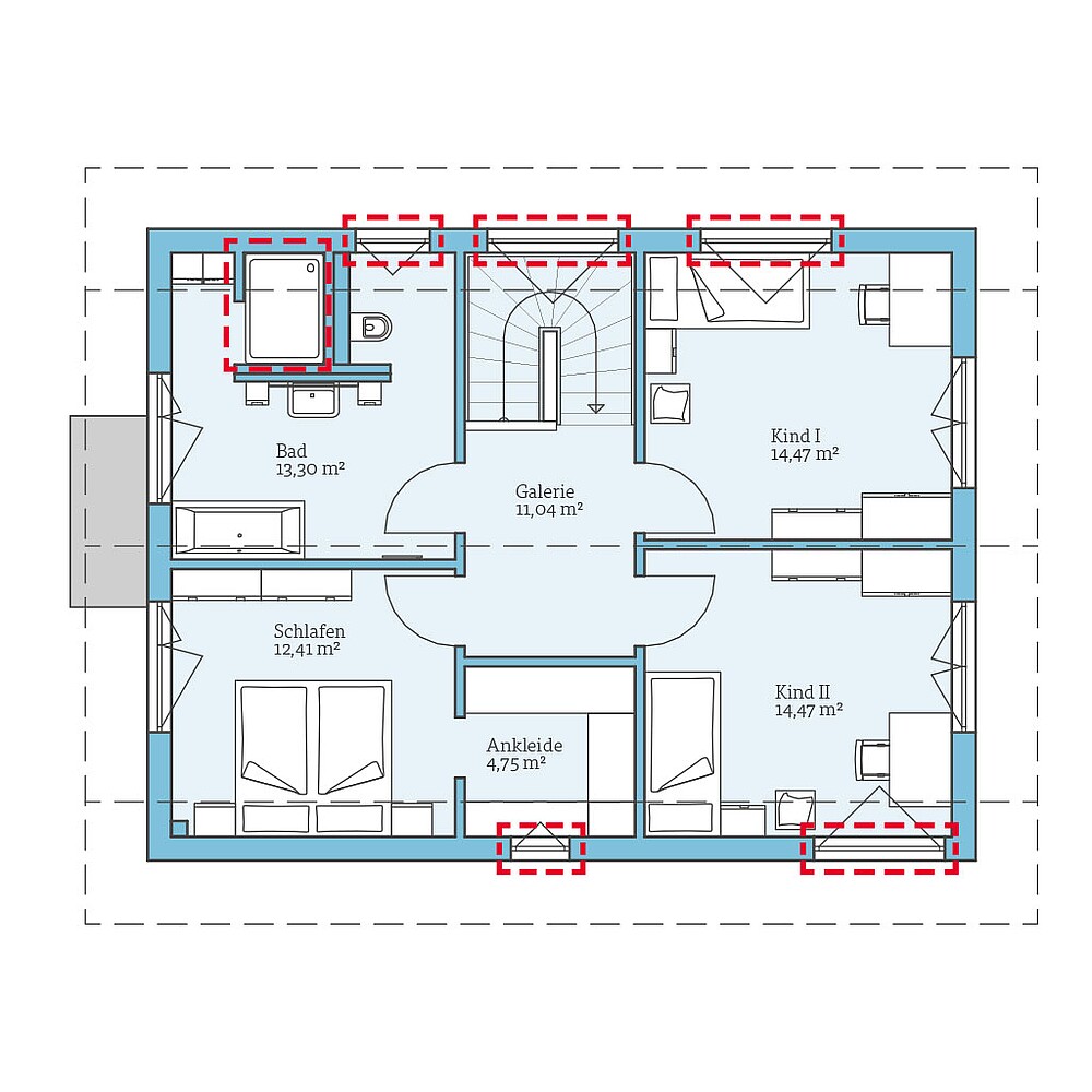 Planungsoption (Dachgeschoss) QNG⁺-Line Variant 30-141: Grundrissoption DG - Hanse Haus