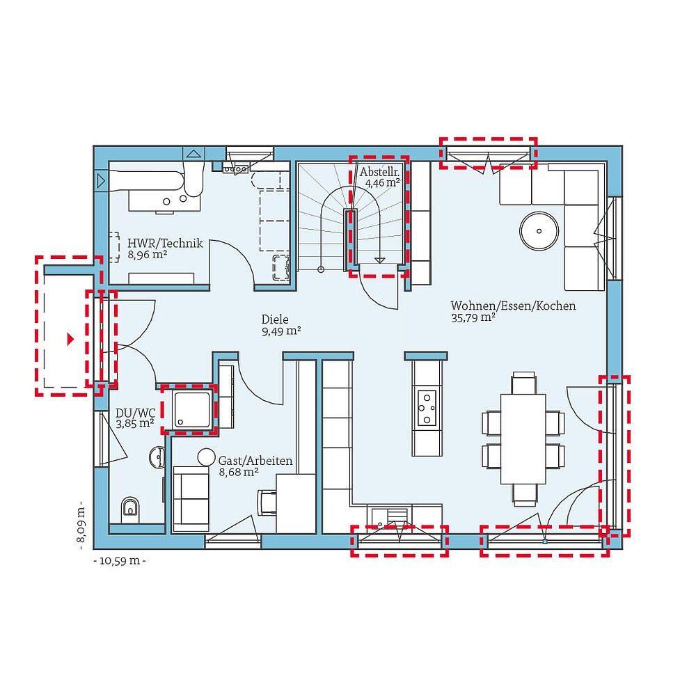 Planungsoption (Erdgeschoss) QNG⁺-Line Variant 30-141: Grundrissoption 1 EG - Hanse Haus
