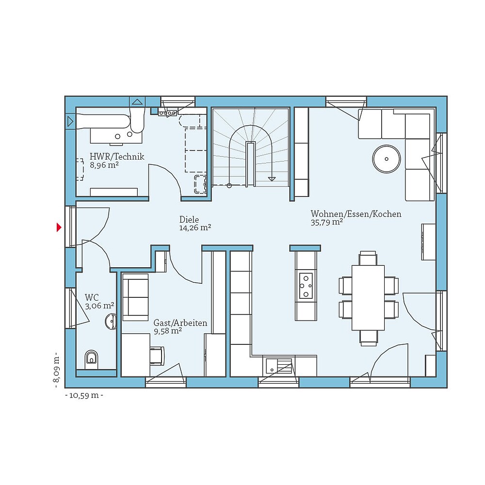QNG⁺-Line Villa 142: Grundriss EG - Hanse Haus
