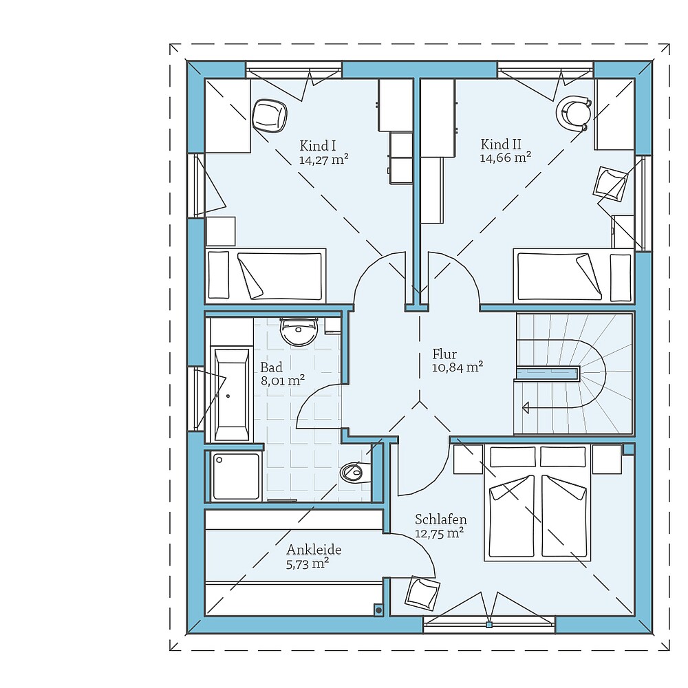 Obergeschoss Fertighaus Villa 133: Grundriss OG