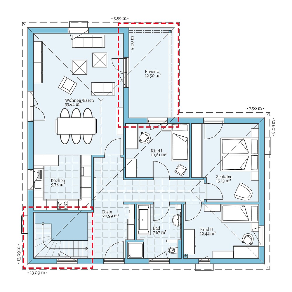 Planungsoption Fertighaus Bungalow 113: Grundrissoption EG
