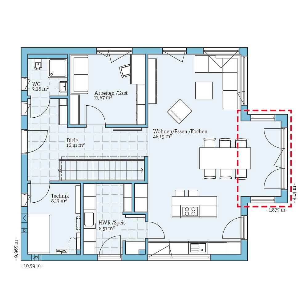 Fertighaus Variant 35-176: Grundrissoption EG