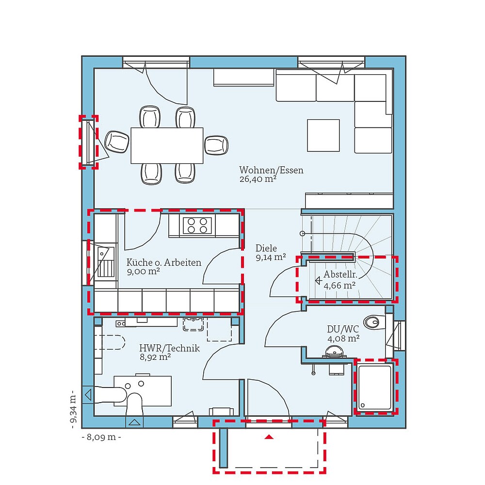 QNG⁺-Line: Variant 42-123: Grundrissoption 1 EG - Hanse Haus