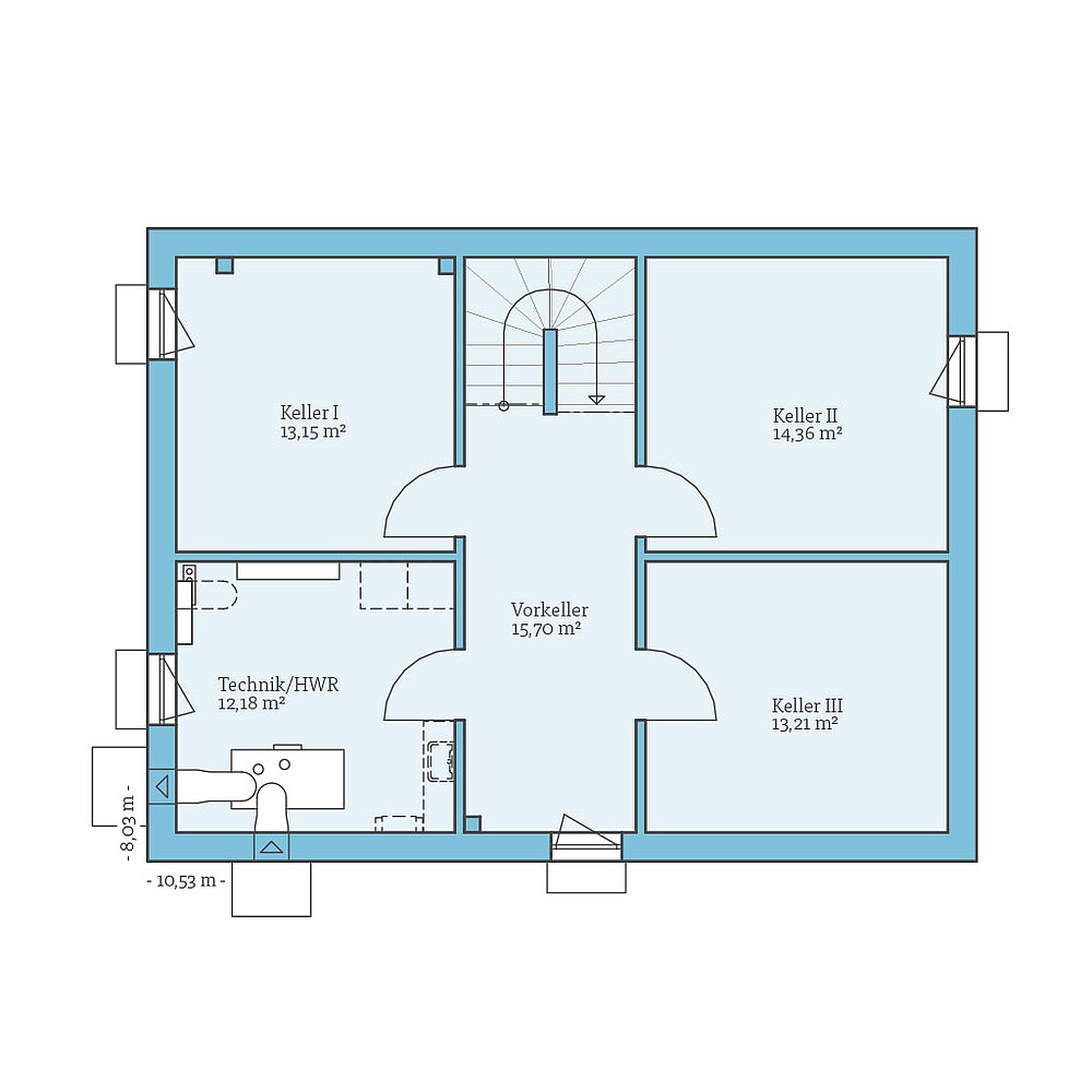 Planungsoption (Kellergeschoss) QNG⁺-Line Variant 38-139: Grundrissoption KG - Hanse Haus