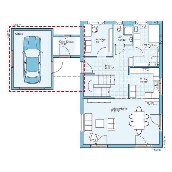 Fertighaus Villa 169: Grundrissoption EG