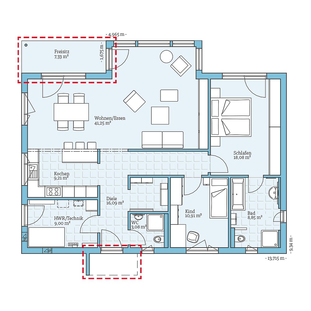 Planungsoption Fertighaus Bungalow 116: Grundrissoption EG