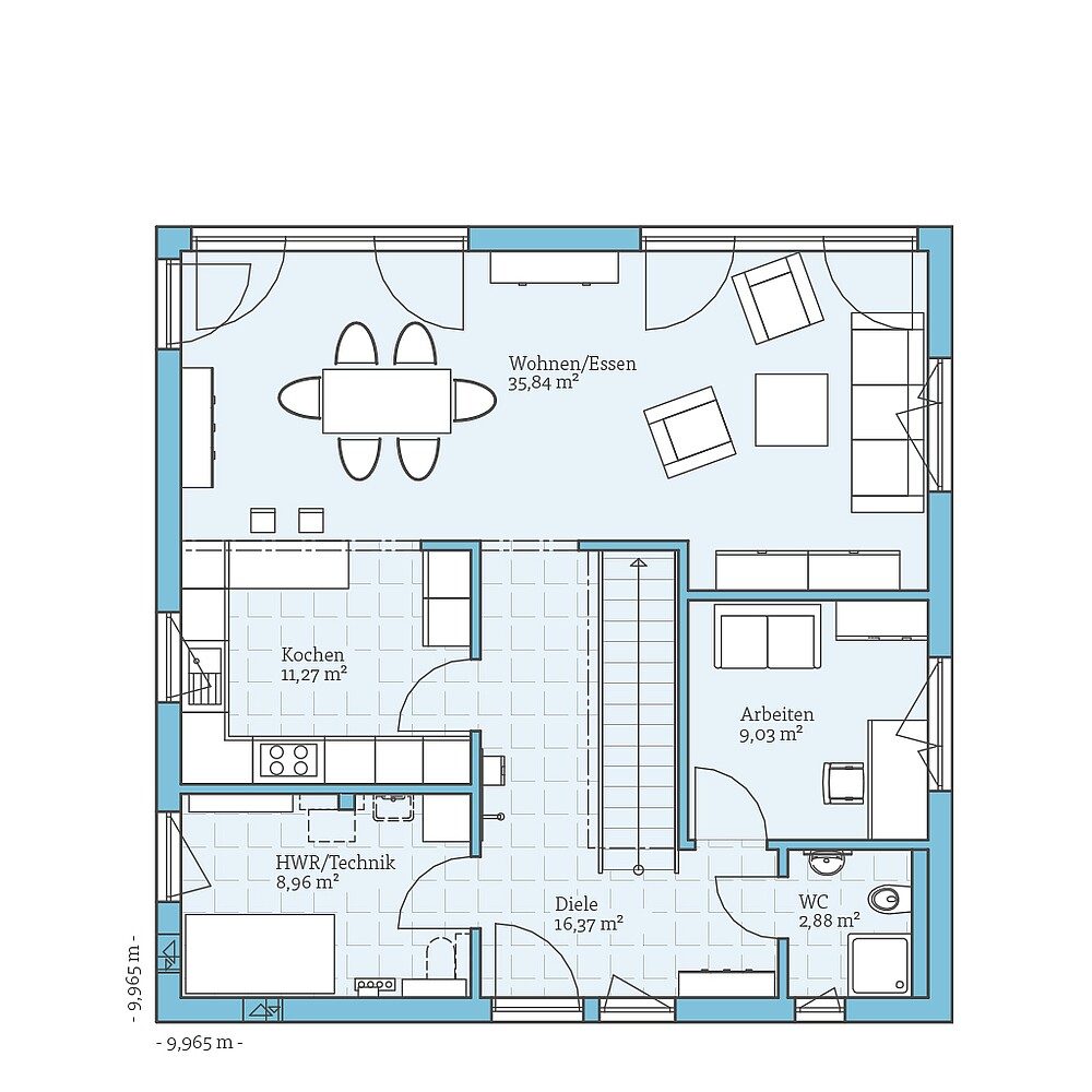 Fertighaus Cubus 167: Grundriss EG