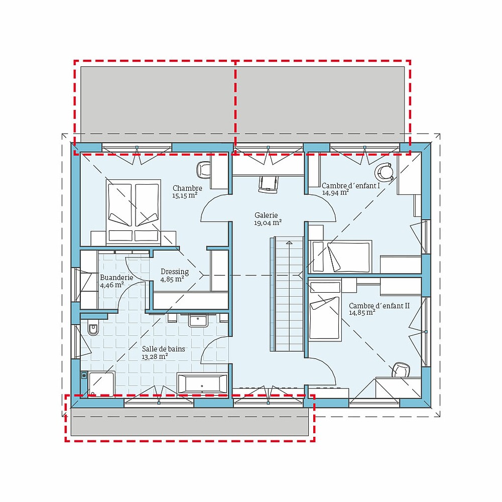 Maison Prefabriquee Villa 174: Option de planification etage superieur