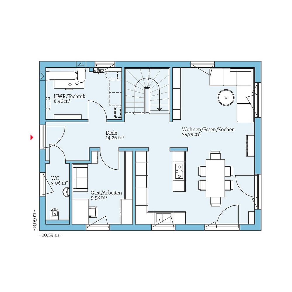 Grundriss (Erdgeschoss) QNG⁺-Line Variant 38-139: Grundriss EG - Hanse Haus