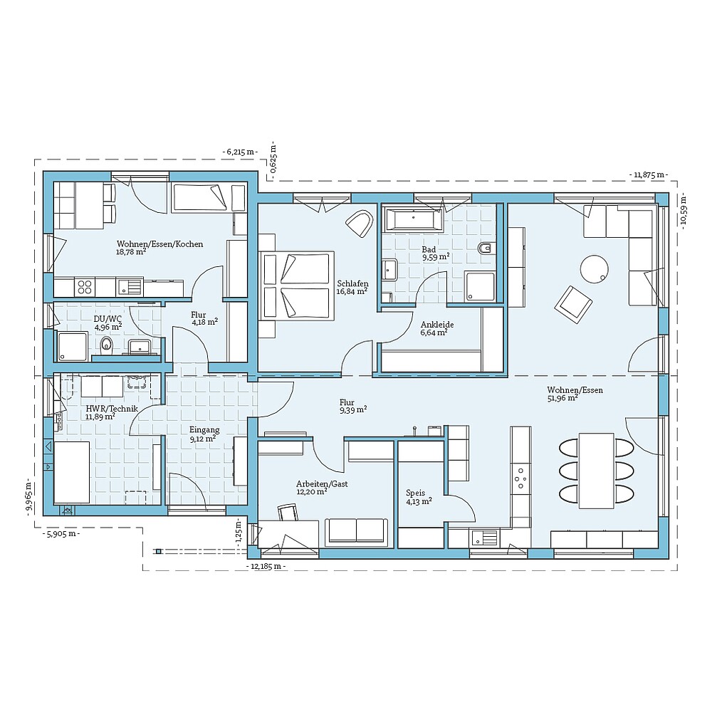 Fertighaus Bungalow 160: Grundriss EG - Hanse Haus Fertighaus Bungalow 160: Grundriss EG