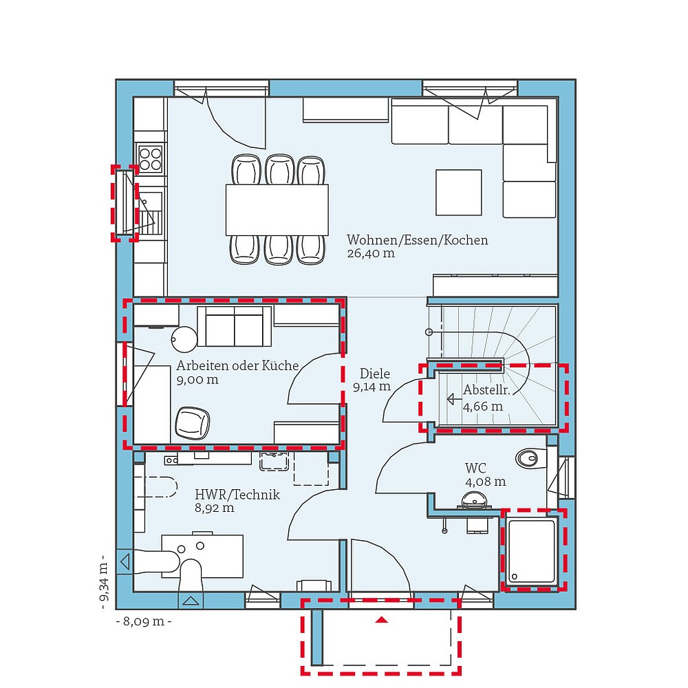 QNG⁺-Line: Variant 42-123: Grundrissoption 2 EG - Hanse Haus