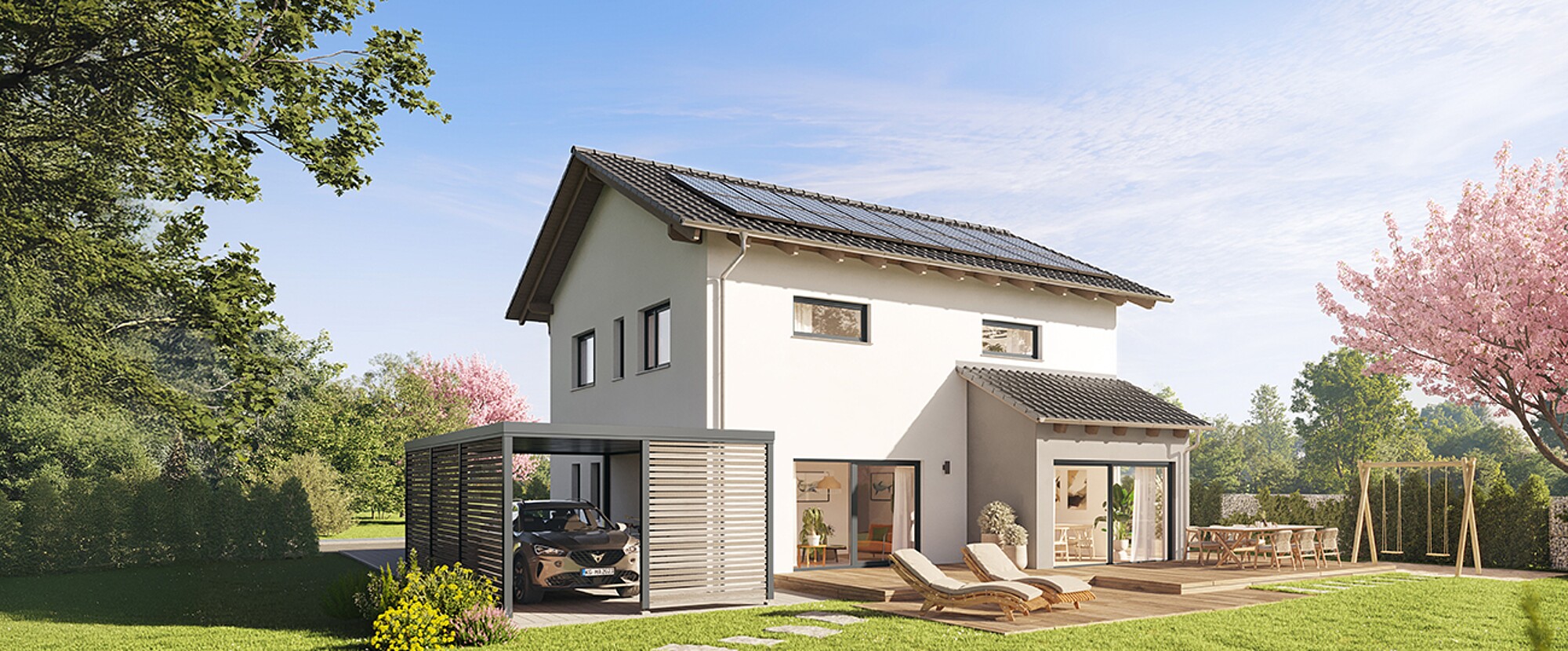 QNG⁺-Line: Fertighaus Villa 163 mit Satteldach