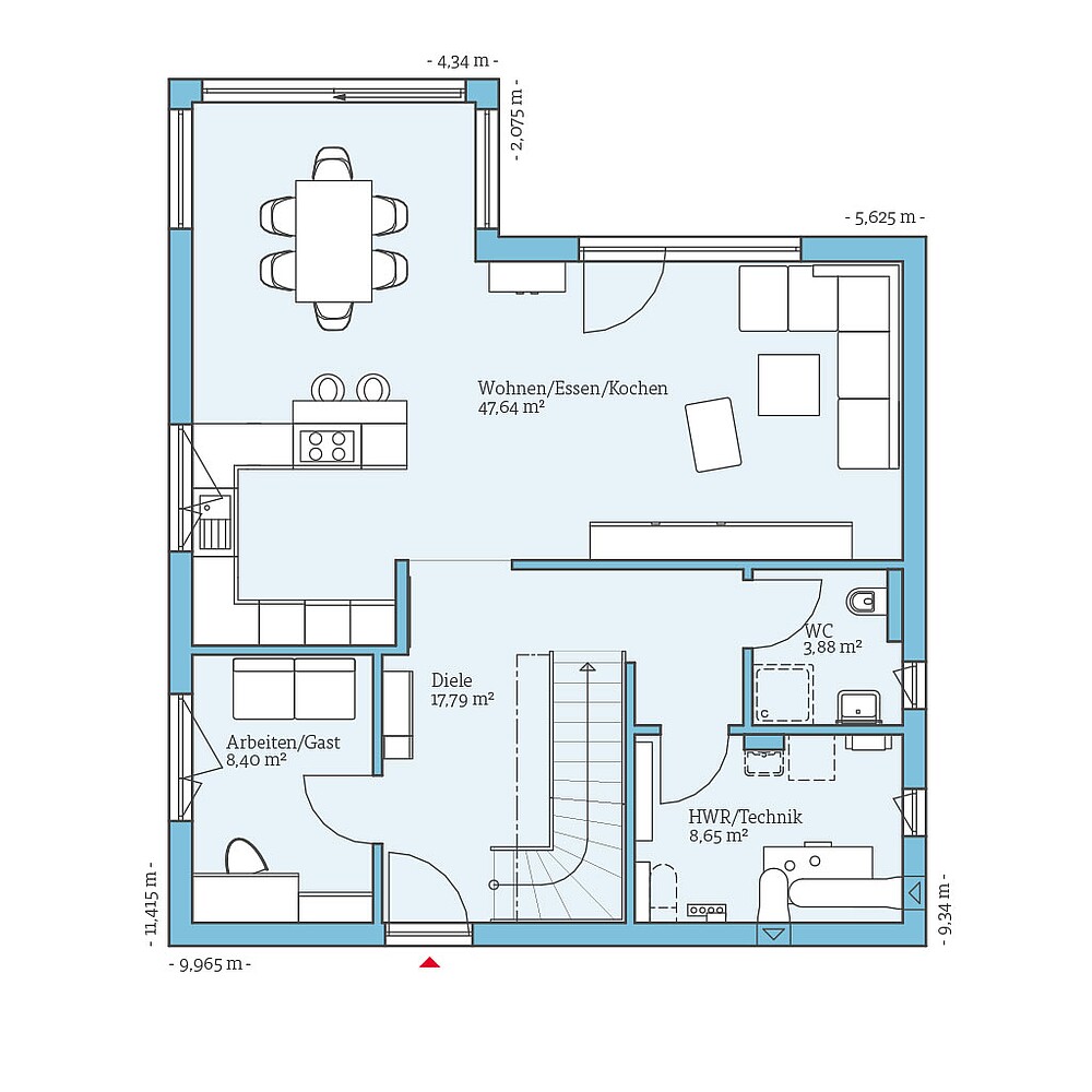 QNG⁺-Line: Villa 163: Grundriss EG - Hanse Haus