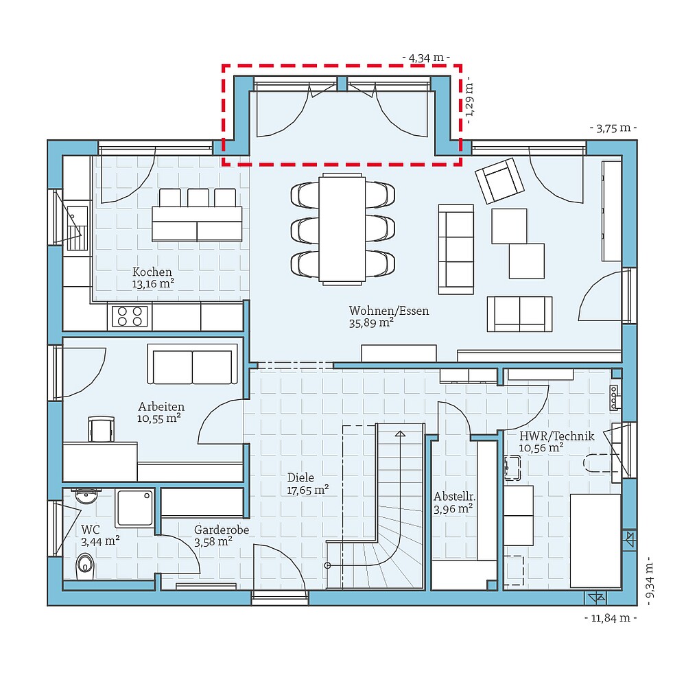 Fertighaus Variant 35-184: Grundrissoption EG