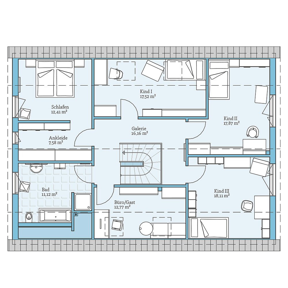 Dachgeschoss Fertighaus Duo 229: Grundriss DG