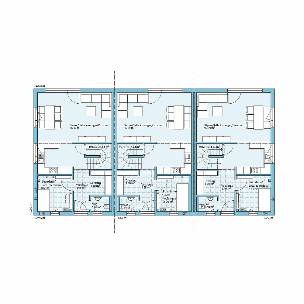 Maison Prefabriquee Maison Mitoyenne 118 V1 - Plan rez-de-chaussée