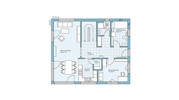 Fertighaus Villa 177: Grundriss EG