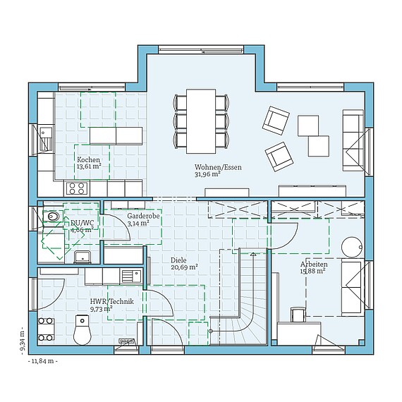 Fertighaus Variant 35-184: Grundrissoption barrierefrei EG