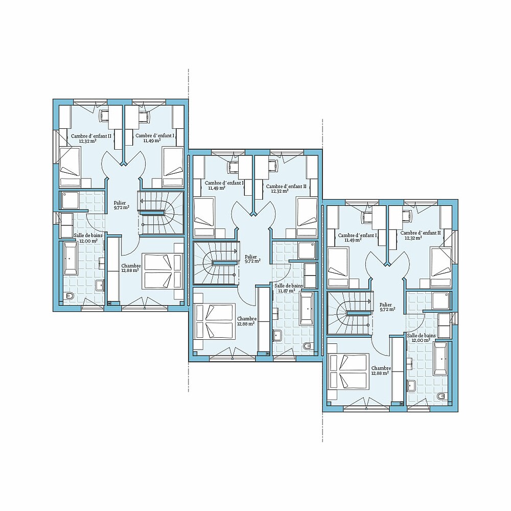 Maison Prefabriquee Maison Mitoyenne 118 V4: Plan etage superieur