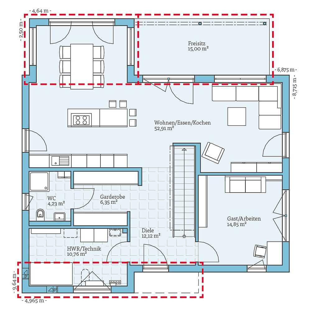 Erdgeschoss mit Planungsoptionen Fertighaus Villa 174: Grundrissoption EG